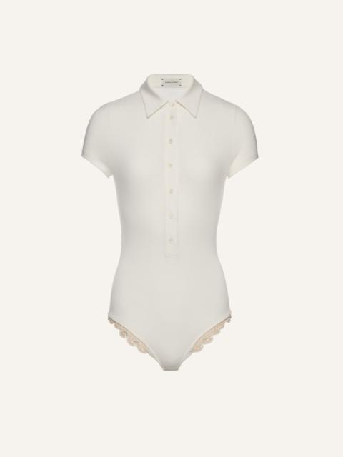 Lace-detail polo bodysuit in cream