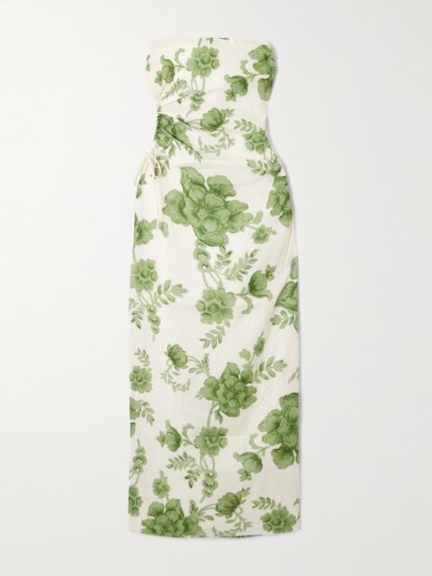 Gardella Strapless Cutout Floral-print Linen Midi Dress