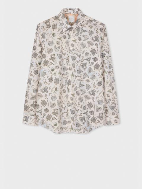 Blue Cotton Long-Sleeve 'Souvenir' Shirt