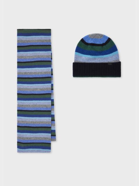 Dark Blue 'Seasonal Stripe' Beanie and Scarf Set