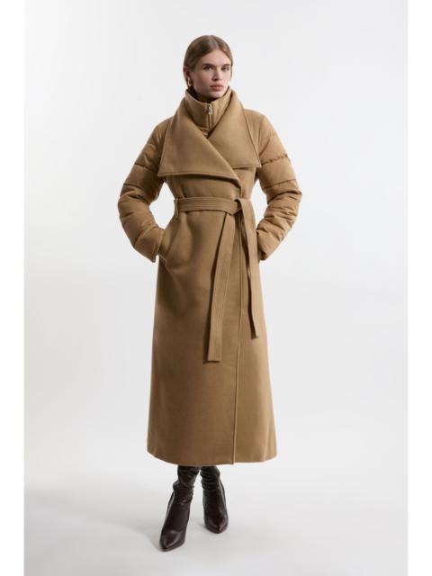 Petite Wool Blend Hybrid Puffer Belted Midi Coat
