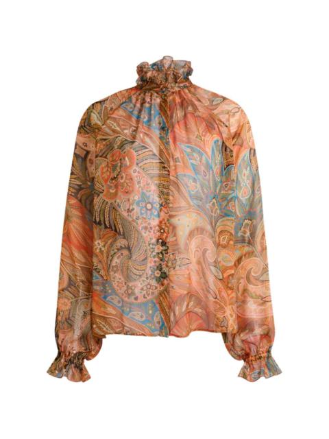 ruffled paisley-motif shirt