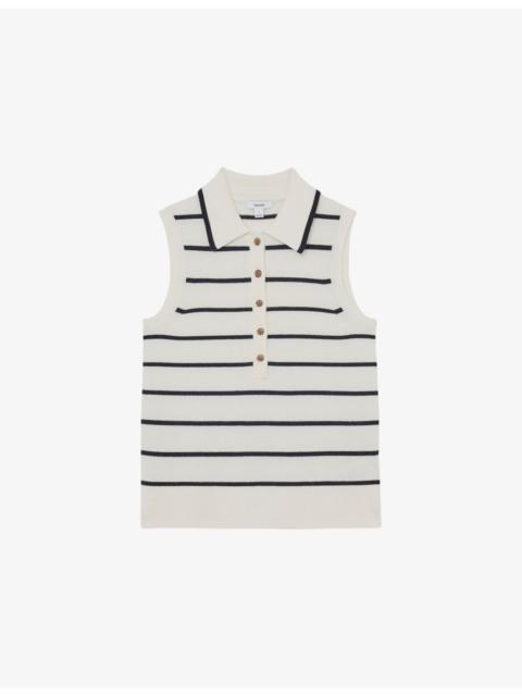 Sarah Stripe-Print Wool and Cashmere Polo Vest