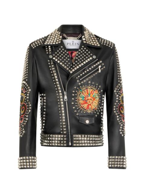 studded embroidered leather jacket