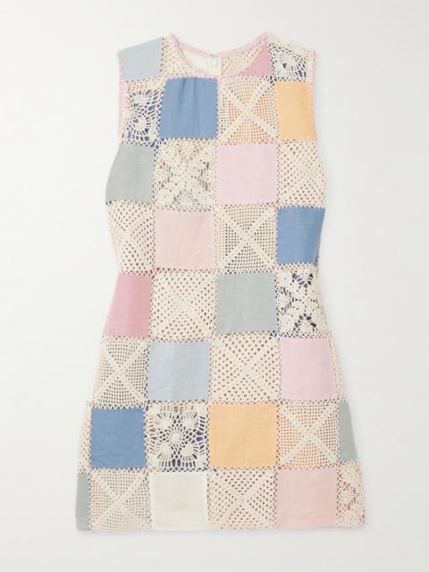 Vita Sorbet Patchwork Crocheted Cotton And Linen Mini Dress