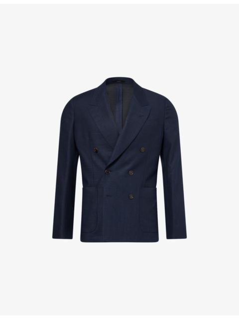 Check Woven Wool-Silk Blazer