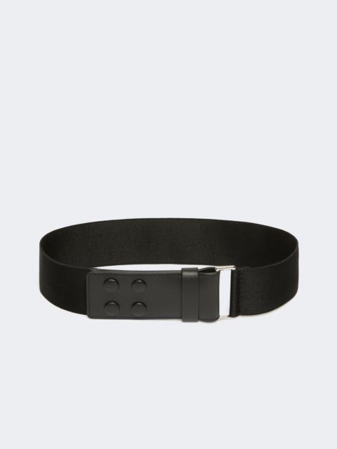 Elasticated webbing and leather wide belt - BLACK