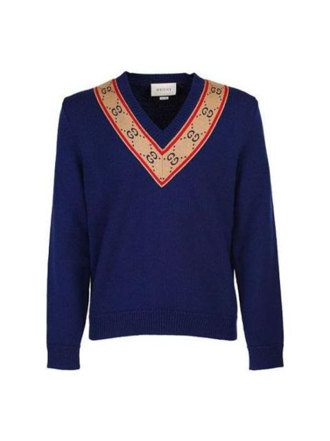 Gucci GG V-neck Wool Sweater 'Blue' 577089-XKAUO-4912