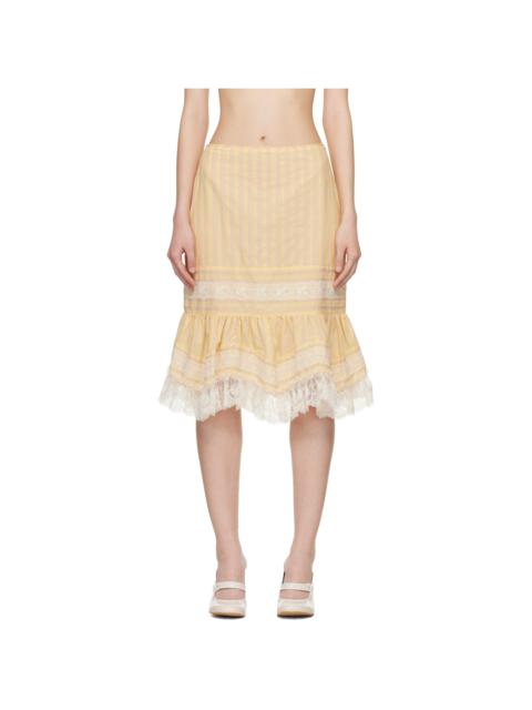 Yellow Ruffle Lace Midi Skirt