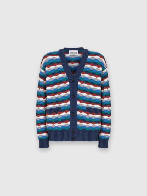 Cotton-blend cardigan with wave pattern and contrasting piping