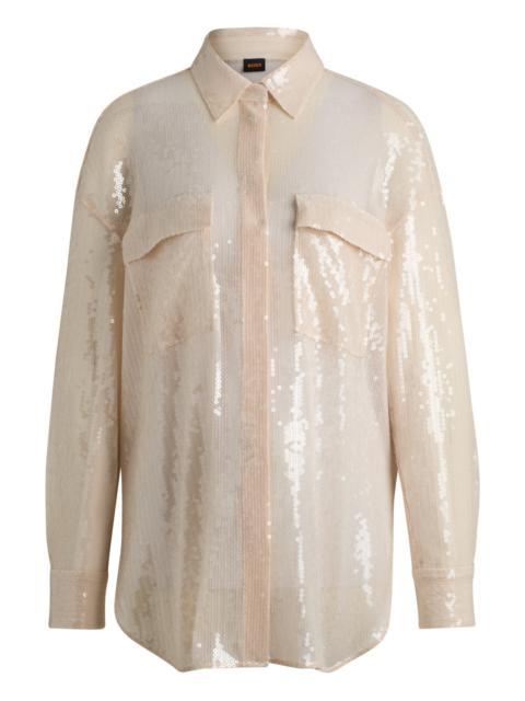 RELAXED-FIT BLOUSE WITH SEQUINS AND POINT COLLAR