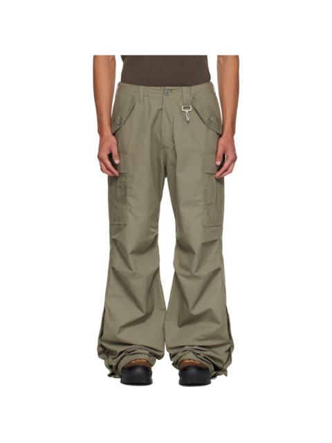 Khaki Cotton Ripstop Wide Leg Cargo Pants