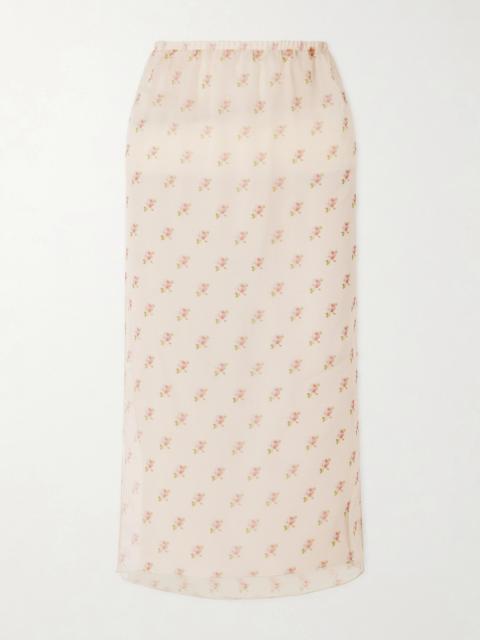 Sydni Floral-print Silk-organza Midi Skirt