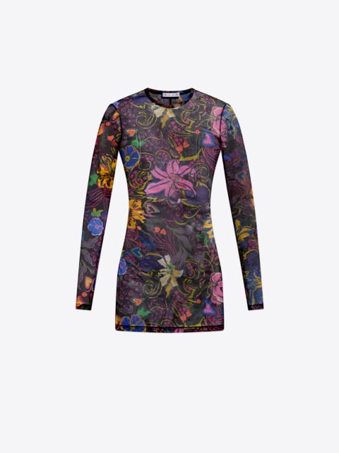 HOTFIX PRINTED TULLE LONG SLEEVE MINI DRESS