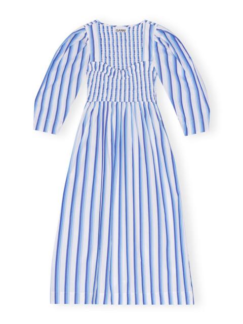 BLUE STRIPED COTTON SMOCK LONG DRESS