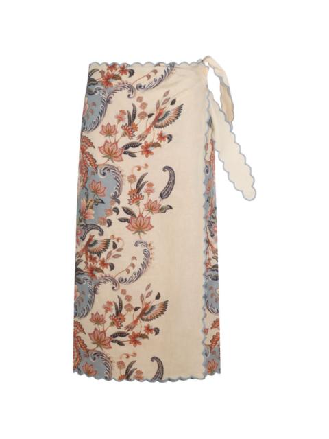 scalloped-edge floral-print skirt