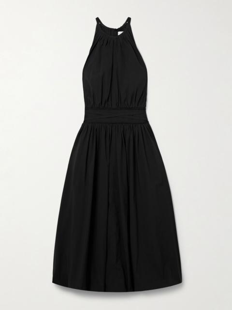Wylie belted gathered poplin midi dress Black