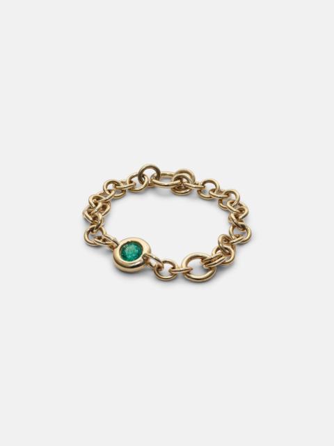 Gravity Estrella 18kt gold chain ring with emerald