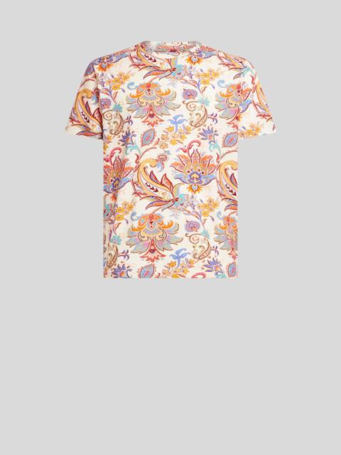 COTTON AND LINEN T-SHIRT WITH PRINT