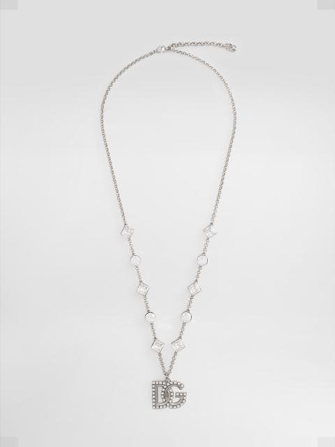 Fine link necklace with rhinestone-detailed DG logo and accents