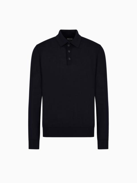 Long-sleeved polo shirt in virgin wool