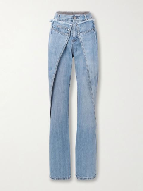 Wrap-effect frayed mid-rise straight-leg jeans Mid denim
