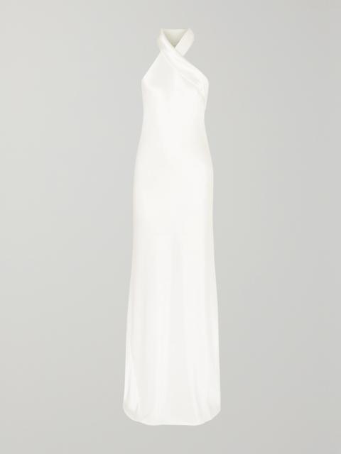 Mayfair Halterneck Asymmetric Satin Gown