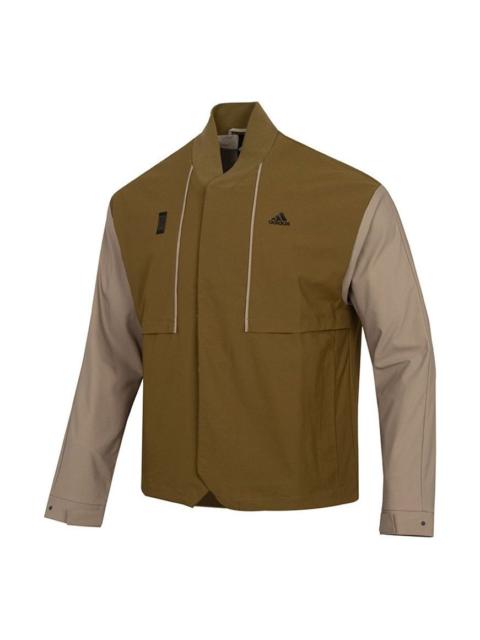Men's adidas Splicing Contrasting Colors Athleisure Casual Sports Jacket Olive H39339