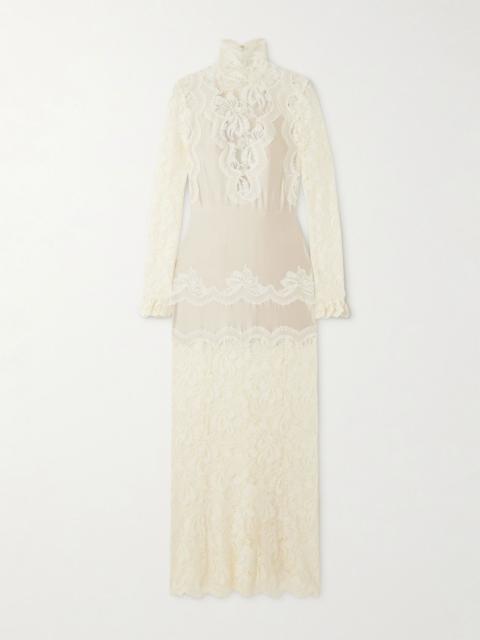 Lace-trimmed silk-satin maxi dress Ivory