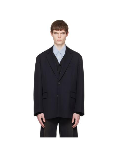 Navy Wool Kersey Oversized Single Breasted Blazer