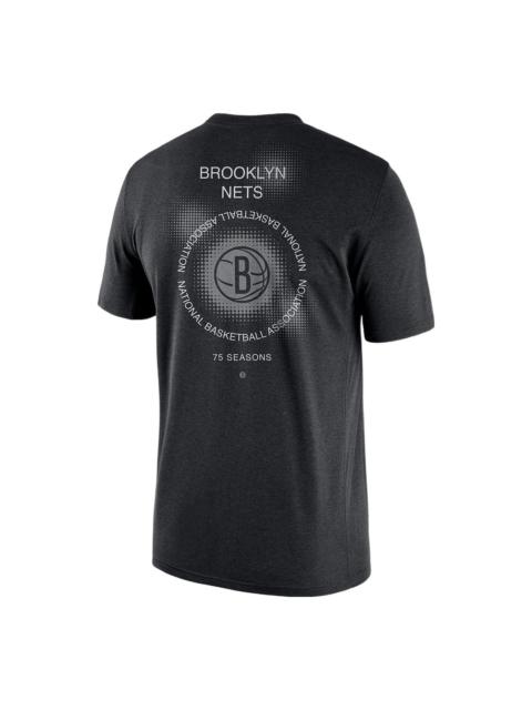 Men's Nike Brooklyn Nets Geometry Pattern Logo Printing Round Neck Short Sleeve Black T-Shirt DH6732