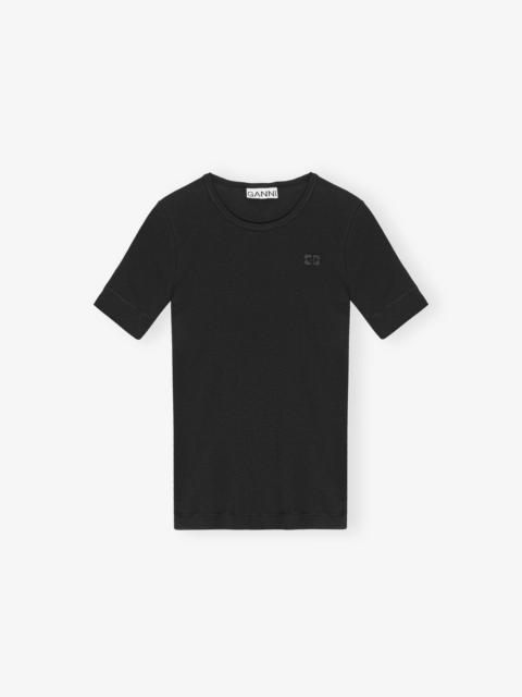 BLACK SOFT COTTON RIB SHORT SLEEVE T-SHIRT