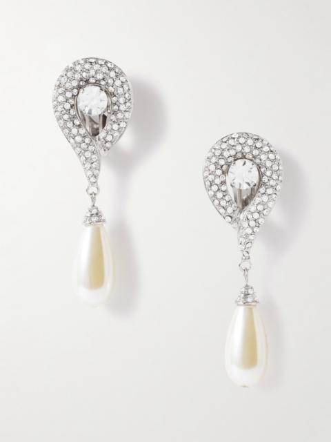 Silver-tone, Crystal And Faux-pearl Clip Earrings