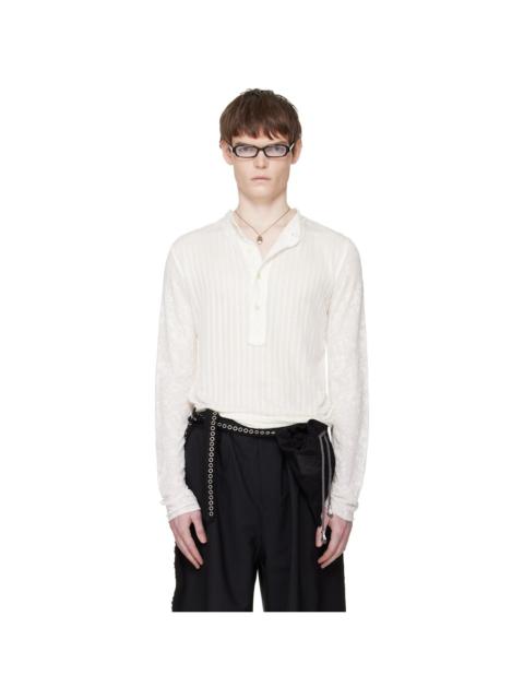 White Kitchen Curtain Stacked Henley