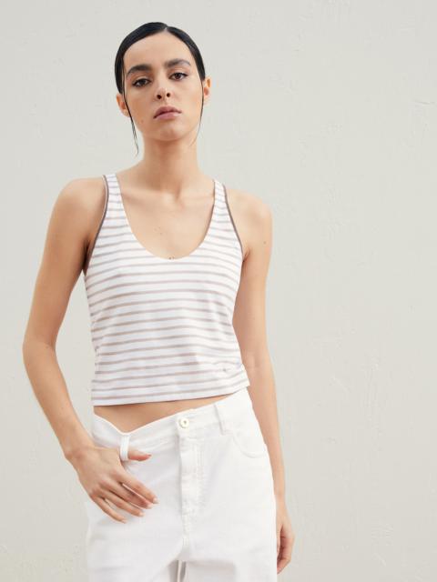 Cotton striped jersey top with shiny trims