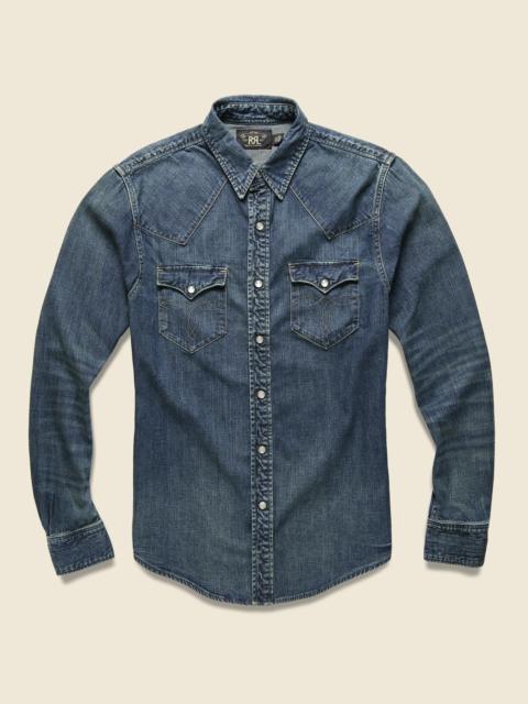 Slim Fit Denim Western Shirt - Dark Wash