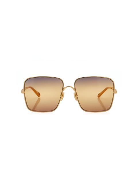 Aly Square-Frame Metal Sunglasses gold