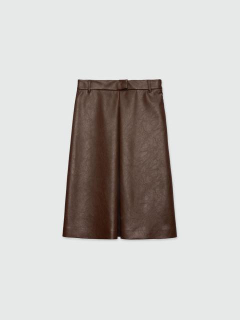 Brown hammered faux leather midi skirt