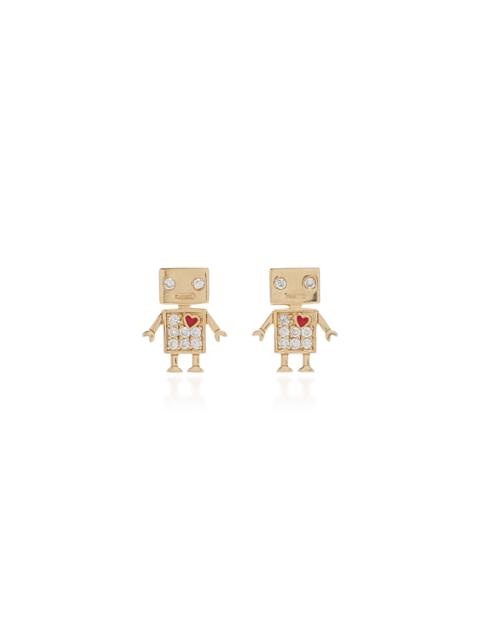 Robot 14K Gold Diamond Stud Earrings gold