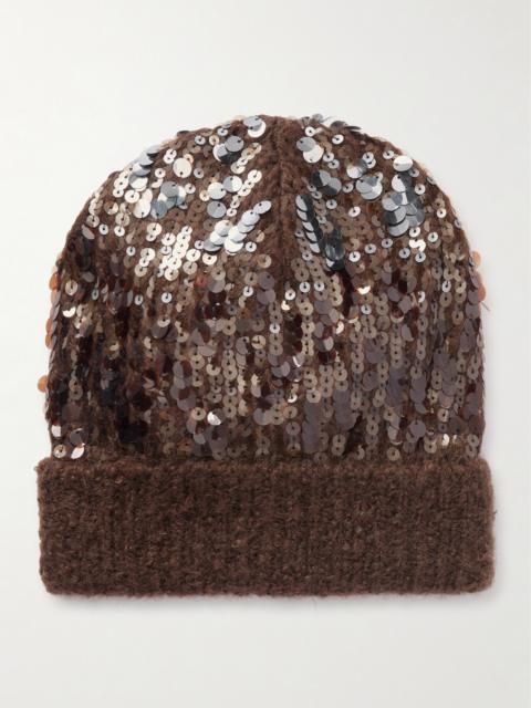 Sequined Ribbed Mohair-blend Beanie