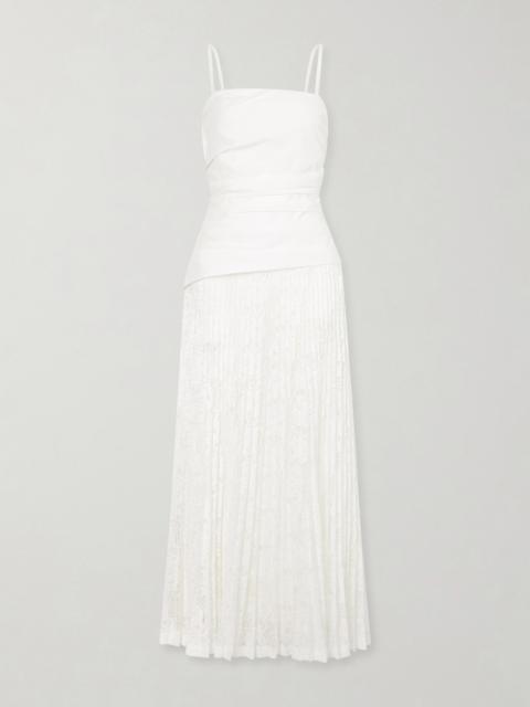 Annalise Pleated Lace And Cotton-poplin Midi Dress