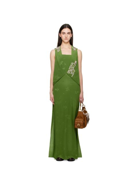 Green Sleeveless Drape Midi Dress