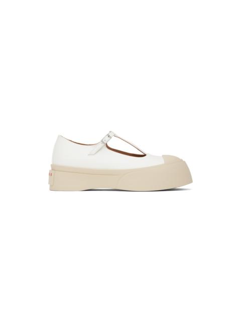 White T-Bar Mary Jane Ballerina Flats