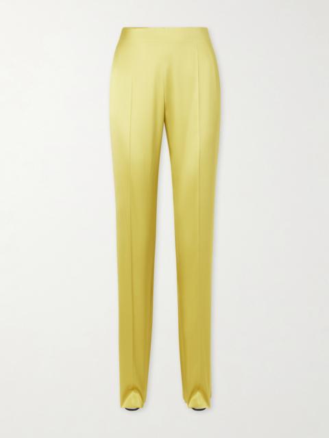 Silk-blend Duchesse Straight-leg Pants