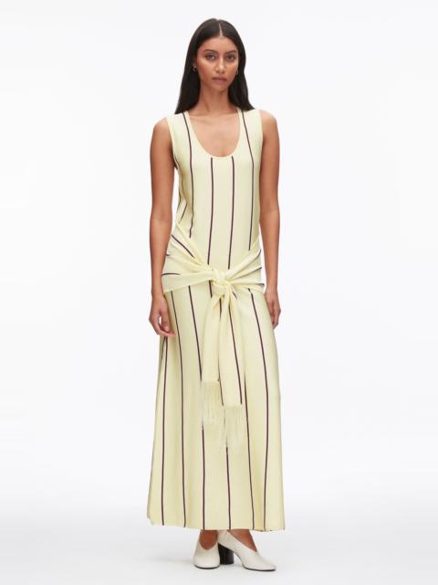 Stripe Midi Dress with Fringe Waist Tie