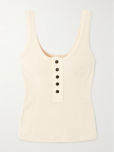 Button-embellished ribbed stretch-cotton tank top Ivory