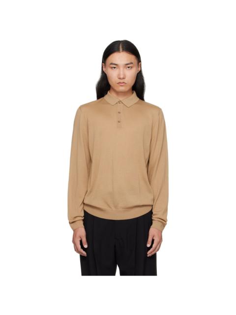 Tan Long-Sleeved Virgin Wool Polo