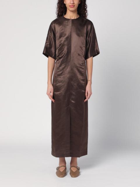 Long brown dress in linen and silk