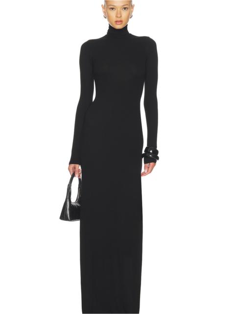 Silk Rib Fluid Turtleneck Dress