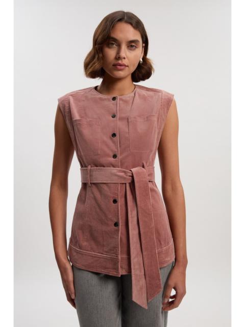 Stretch Cord Belted Sleeveless Jacket